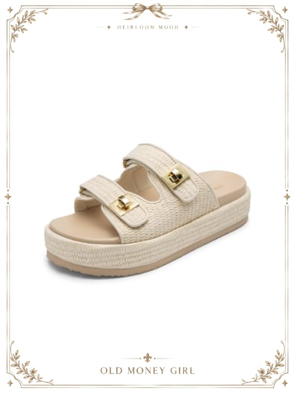 Platform Wedge Sandals Raffia Faux Leather Slip On Buckle Summer Beach